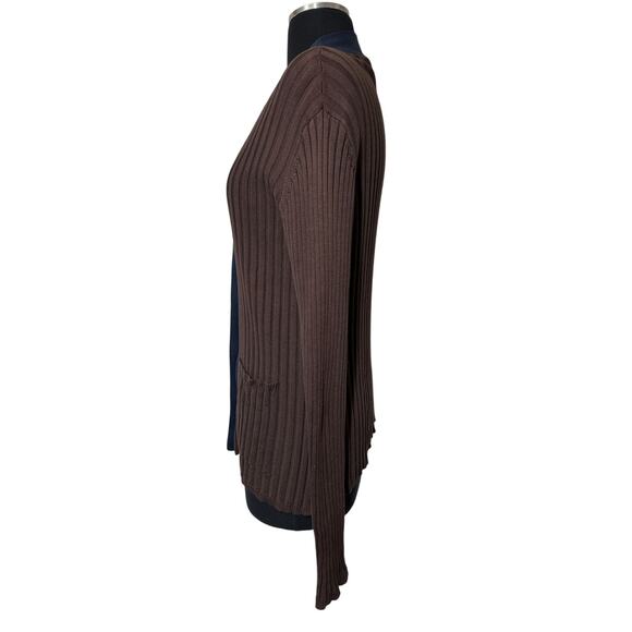 Tory Burch Button Front Cardigan Sweater Brown Blue Trim Goldtone Buttons Sz L - Picture 5 of 12